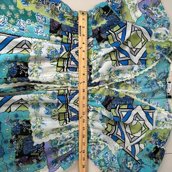 Notations Smocked Topper Size 3X Patchwork Print Sheer Lace Boho Peasant - Picture 9 of 15